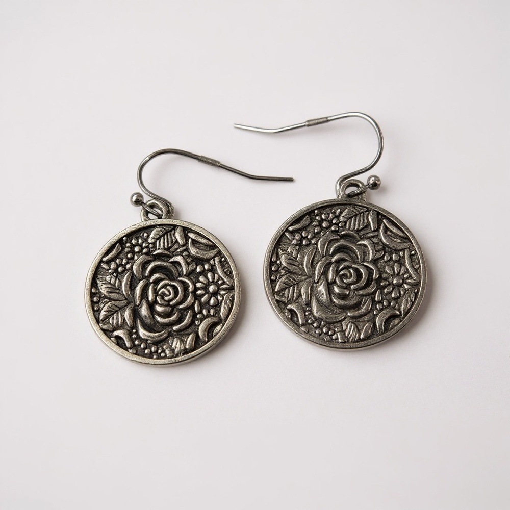 Retro Rose Medallion Dangle Earrings
